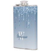 Elegante Blauwe Drip Faux Glitter Monogram Heupfles (Links)
