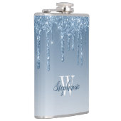 Elegante Blauwe Drip Faux Glitter Monogram Heupfles (Rechts)