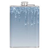Elegante Blauwe Drip Faux Glitter Monogram Heupfles (Achterkant)
