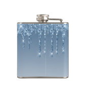 Elegante Blauwe Drip Faux Glitter Monogram Heupfles (Achterkant)