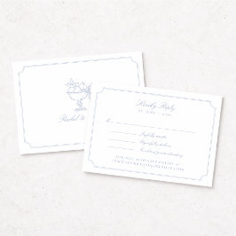 Elegante Blauwe Dubbele Frame Trouw-RSVP-Kaart RSVP Kaartje