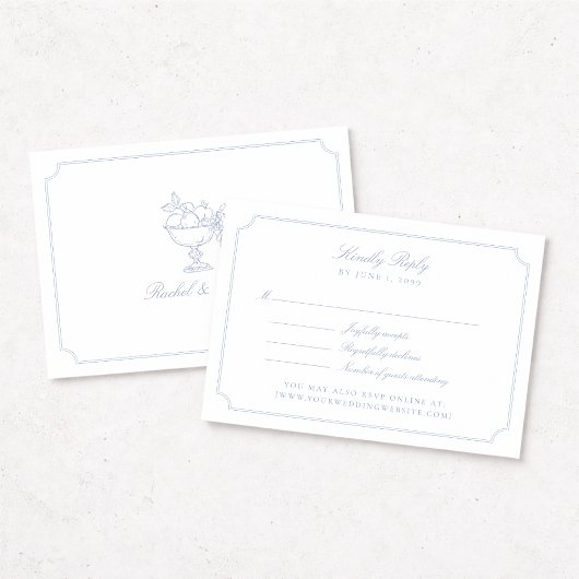 Elegante Blauwe Dubbele Frame Trouw-RSVP-Kaart RSVP Kaartje