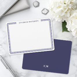 Elegante Blauwe Dubbele Rand Minimalistische Naam Notitiekaartje