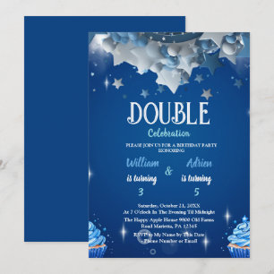 Elegante blauwe dubbele verjaardag kaart