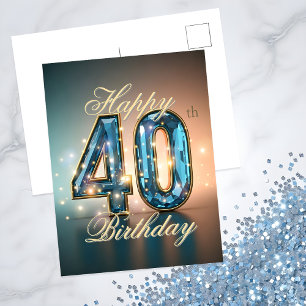 Elegante Blauwe Edelsteen 40e Verjaardagsviering Briefkaart