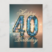 Elegante Blauwe Edelsteen 40ste Verjaardag Viering Briefkaart (Voorkant)