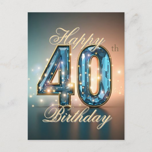 Elegante Blauwe Edelsteen 40ste Verjaardag Viering Briefkaart (Voorkant)