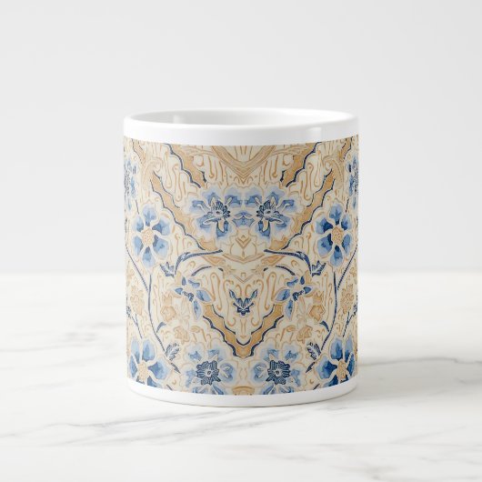 Elegante Blauwe en Beige Batik Specialty Mok (Voorkant)