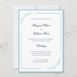 Elegante blauwe en Blauwgroen bloesems bruiloft Kaart