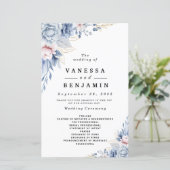 Elegante blauwe en blozen bloemenbruiloft (Staand voorkant)