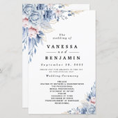Elegante blauwe en blozen bloemenbruiloft (Voorkant / Achterkant)