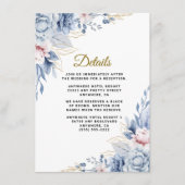 Elegante blauwe en blozen bloemenbruiloft informatiekaartje (Voorkant)