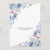 Elegante blauwe en blozen bloemenbruiloft informatiekaartje (Achterkant)