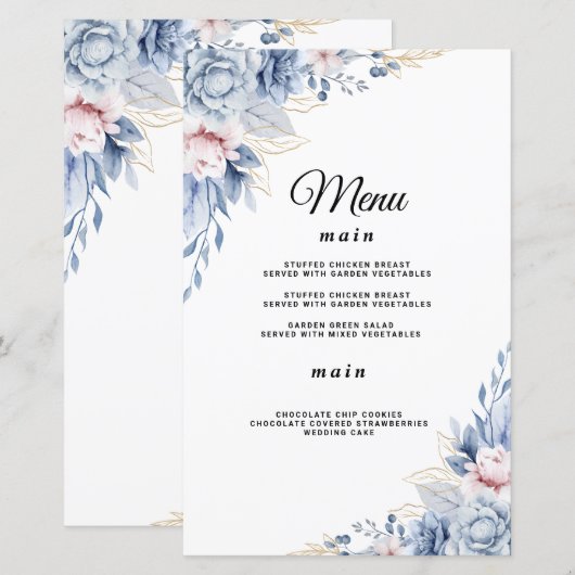 Elegante Blauwe en Blush Bloemige Trouwdag (Voorkant / Achterkant)