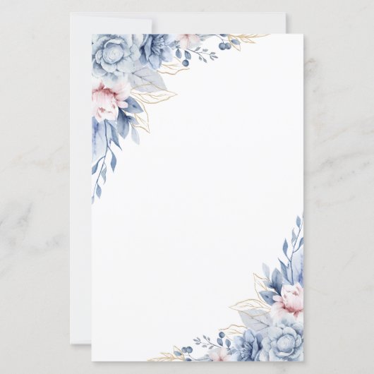 Elegante Blauwe en Blush Bloemige Trouwdag (Achterkant)