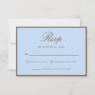 Elegante Blauwe en Bruine Oud Geld Huwelijk RSVP Kaartje