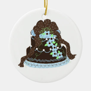 Elegante blauwe en chocoladetaart keramisch ornament