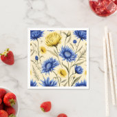 Elegante blauwe en gele bloemen servet (Insitu)