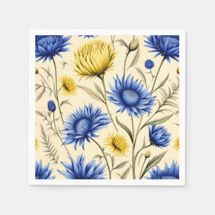 Elegante blauwe en gele bloemen servet