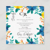 Elegante Blauwe en Gele Bloemen Wedding Details Informatiekaartje (Voorkant)