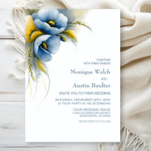 Elegante Blauwe en Gele Bloemige Bruiloft
