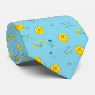 Elegante blauwe en gele lente bloemen stropdas