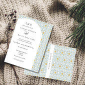 Elegante blauwe en gele moderne klassieke bruiloft kaart