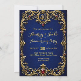 Elegante Blauwe en Gouden 40e Verjaardag Kaart
