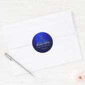 Elegante blauwe en gouden aangepaste Quinceanera Ronde Sticker (Envelop)