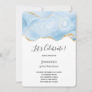 Elegante Blauwe en Gouden Agaat Achtergrond Verjaa Kaart