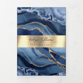 Elegante Blauwe en Gouden Agaat Trifold Brochure Drieluik Kaart (Cover)