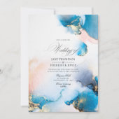 Elegante blauwe en gouden alcoholinkt met blush-ac kaart (Voorkant)