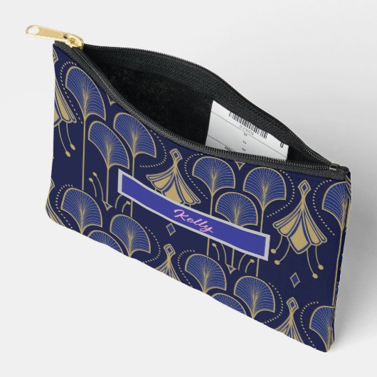 Elegante blauwe en gouden art deco etui (Open)