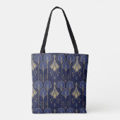 Elegante Blauwe en Gouden Art Deco Tote Bag (Achterkant)