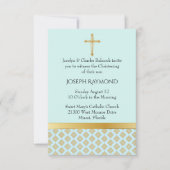 Elegante Blauwe en Gouden Baby Uitnodiging (Voorkant)