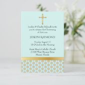 Elegante Blauwe en Gouden Baby Uitnodiging (Staand voorkant)