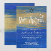 Elegante blauwe en gouden bar mitswa kaart (Voorkant / Achterkant)