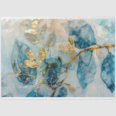 Elegante blauwe en gouden blad weefsel decoupage tissuepapier (Voorkant)