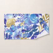 Elegante Blauwe en Gouden Bloemen Badhanddoek Set Bad Handdoek (Handdoek)