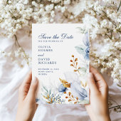 Elegante Blauwe en Gouden Bloemen Huwelijk Save th Save The Date