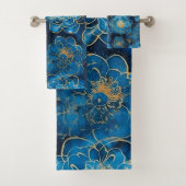 Elegante Blauwe en Gouden Bloemen - Stijlvolle Bot Bad Handdoek (Insitu)