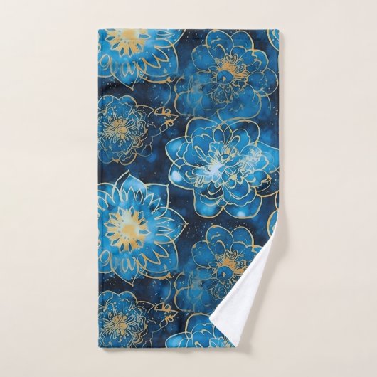 Elegante Blauwe en Gouden Bloemen - Stijlvolle Bot Bad Handdoek (Handdoek)