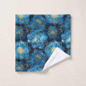Elegante Blauwe en Gouden Bloemen - Stijlvolle Bot Bad Handdoek (Wasdoekje)