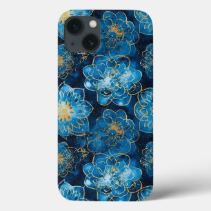 Elegante Blauwe en Gouden Bloemen - Stijlvolle Bot Case-Mate iPhone Case