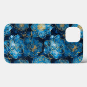 Elegante Blauwe en Gouden Bloemen - Stijlvolle Bot Case-Mate iPhone Case (Achterkant (horizontaal))