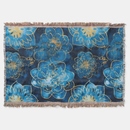 Elegante Blauwe en Gouden Bloemen - Stijlvolle Bot Deken