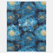 Elegante Blauwe en Gouden Bloemen - Stijlvolle Bot Fleece Deken (Voorkant)