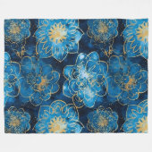 Elegante Blauwe en Gouden Bloemen - Stijlvolle Bot Fleece Deken (Voorkant (Horizontaal))