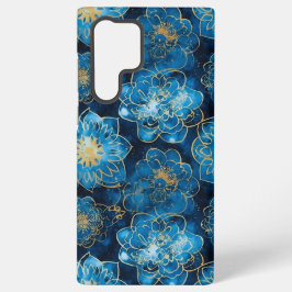 Elegante Blauwe en Gouden Bloemen - Stijlvolle Bot Samsung Galaxy Hoesje