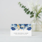 Elegante Blauwe en Gouden Bloemen Visitekaartjes (Staand voorkant)